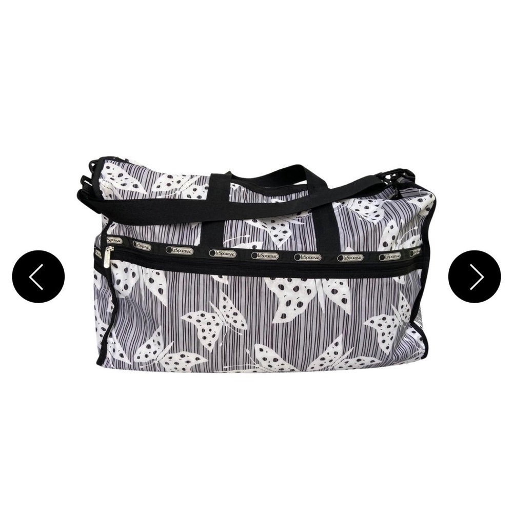 Le sport sac duffel bag black and white butterfly‎ print